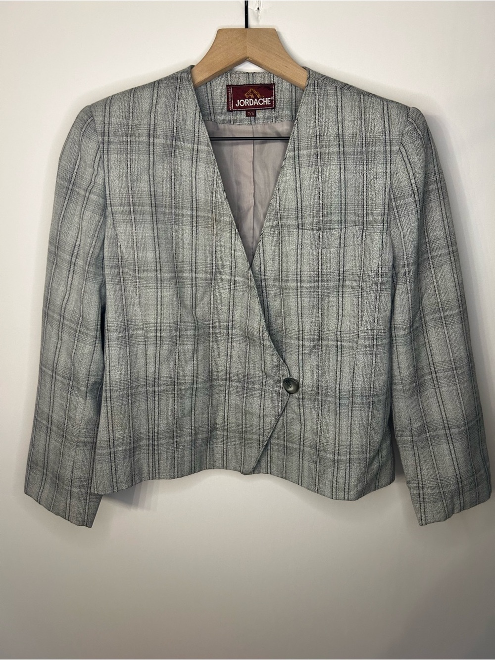Jordache Vintage 1980s Women’s Gray Plaid Jacket, Size 7/8